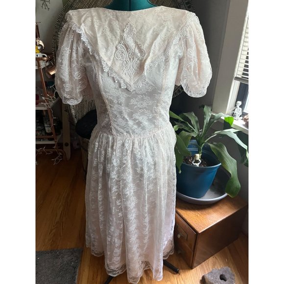 Precious Moments Dresses & Skirts - Vintage 1980s Lace Overlay + Satin Puff Sleeve Prairie Special Occasion Dress